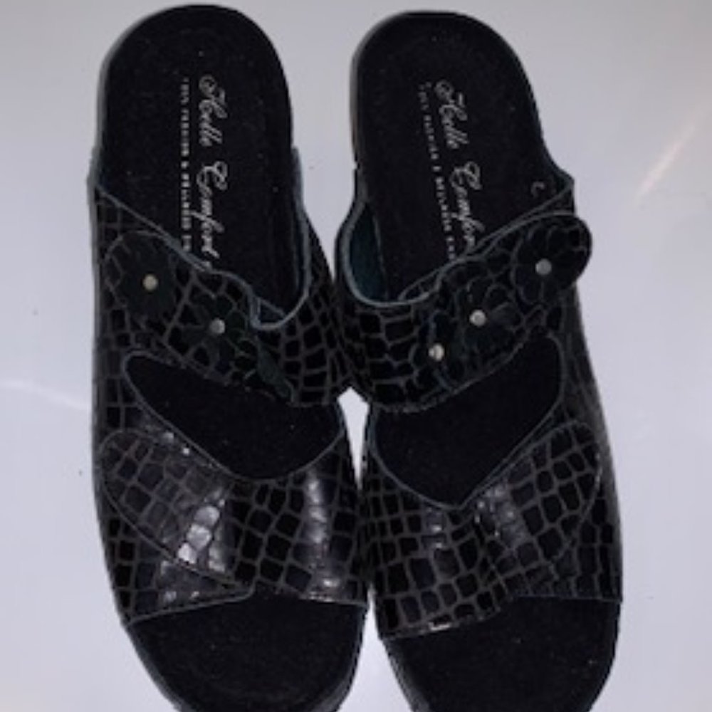 Helle Comfort Black Patent Sandal Euro 42/US 9.5